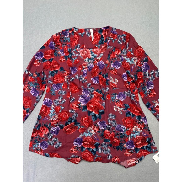 NY Collection Tops - NY Collection Womens Bohemian Floral V-Neck Blouse Burgundy‎ Red Purple XL NWT